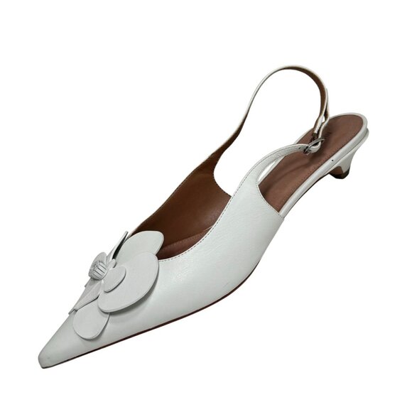 Maeve Anthropologie Floral Slingback Kitten Heels White Sz 42/10 Pointed Toe - Picture 2 of 8